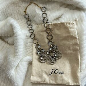 New J.Crew rhinestone necklace clear pave gold tone antiqued statement glamorous